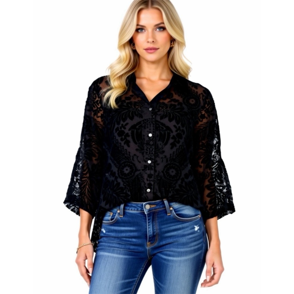 Vince Camuto Black Shirt 3/4 Sleeve Size Large